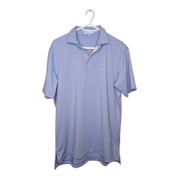Peter Miller Summer Comfort Purple White Striped Golf Polo Top Mens M - Picture 1 of 12
